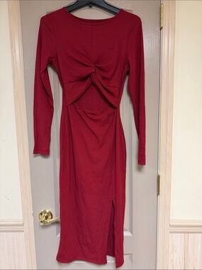 Jersey knit red cut out dress
